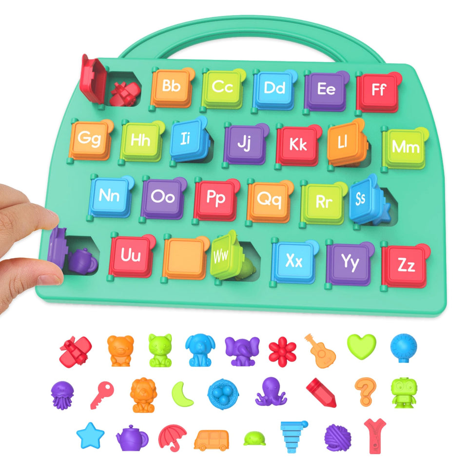 Learning Resources Lift-a-Letter board door opening invites alphabet discovery and finger dexterity.