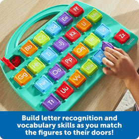 Learning Resources Lift-a-Letter board easy-grip handle enables on-the-go alphabet play.
