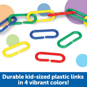 Child designs a necklace with Learning Resources Link N Learn Rainbow Links