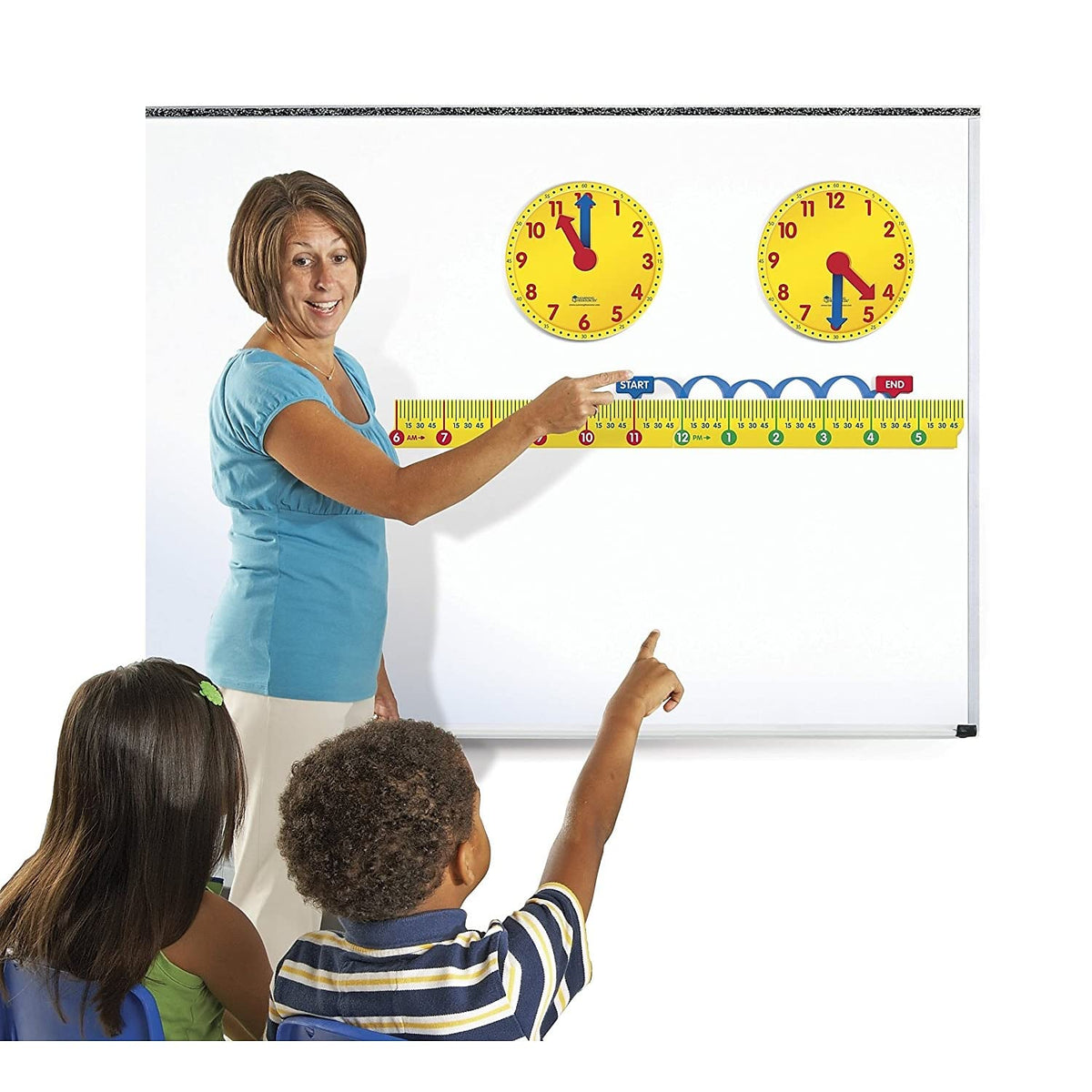 Learning Resources magnetic clock set with removable numbers supports differentiation