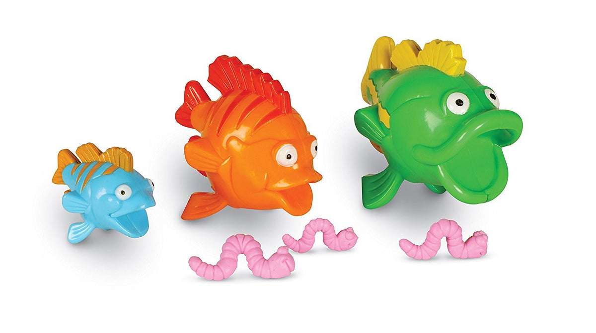 Learning Resources magnetic fish enables easy grab during pretend fishing.