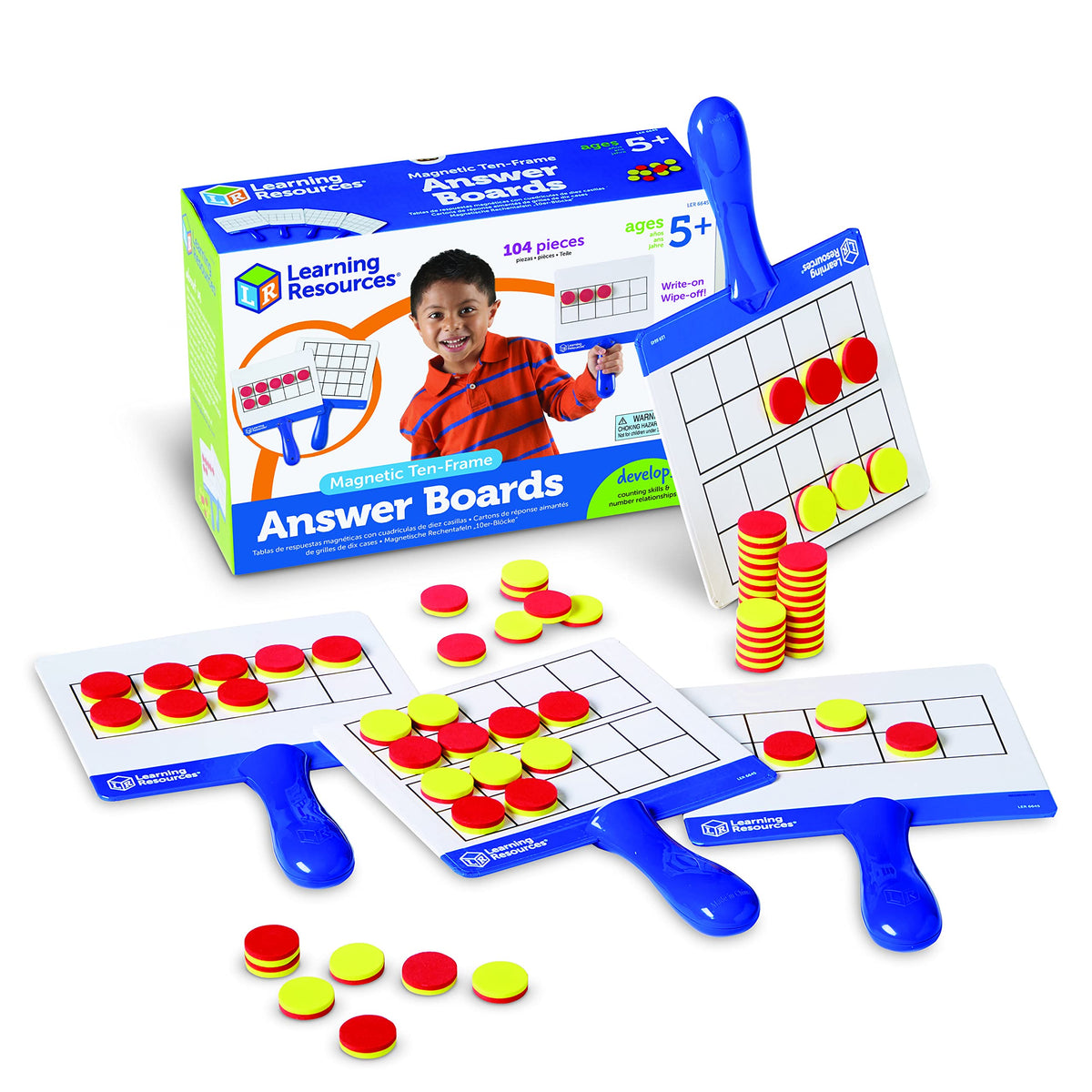 Learning Resources magnetic ten-frame board front view for 1–10 counting practice.