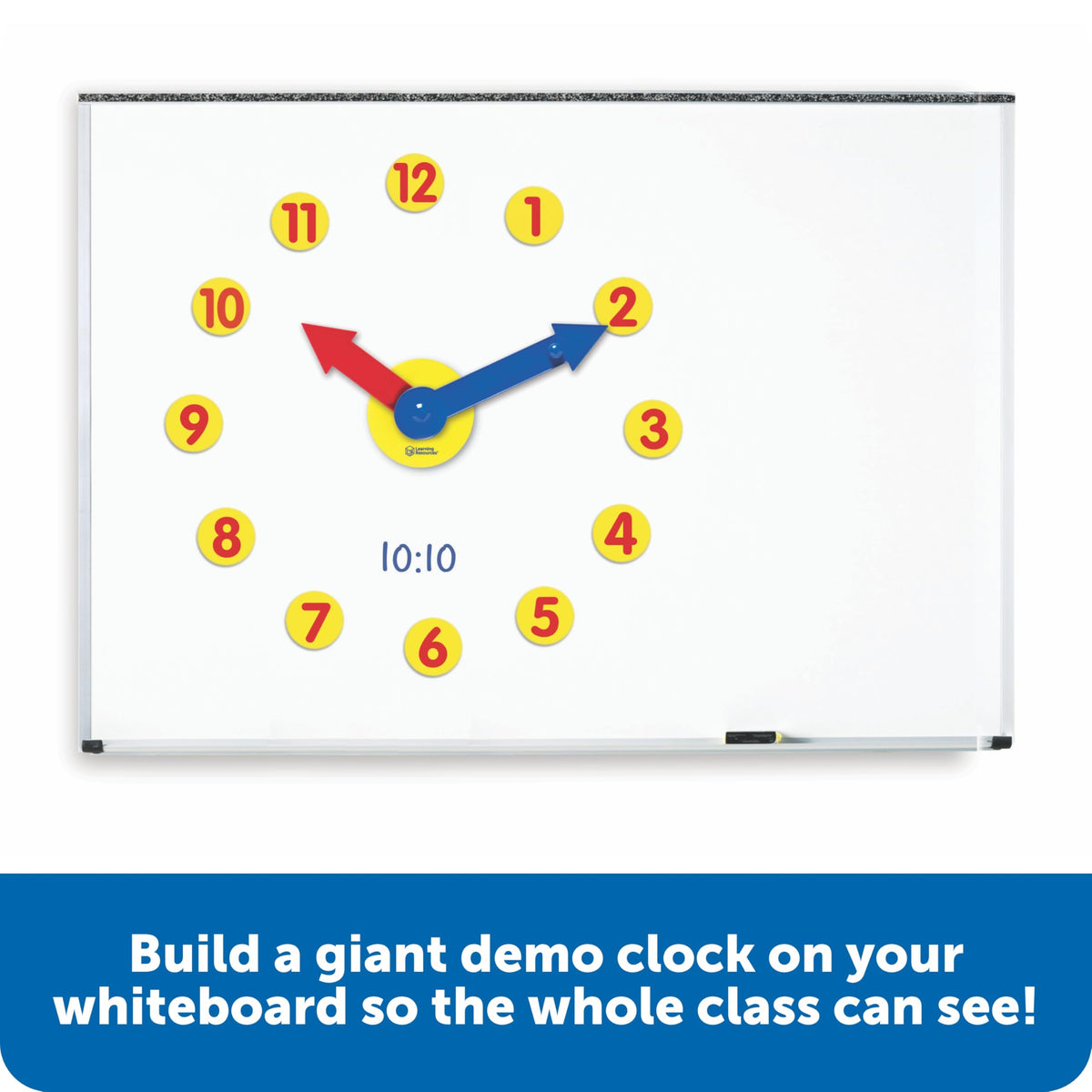 Learning Resources Magnetic Time gear hands demo shows accurate increments for clear demonstrations.