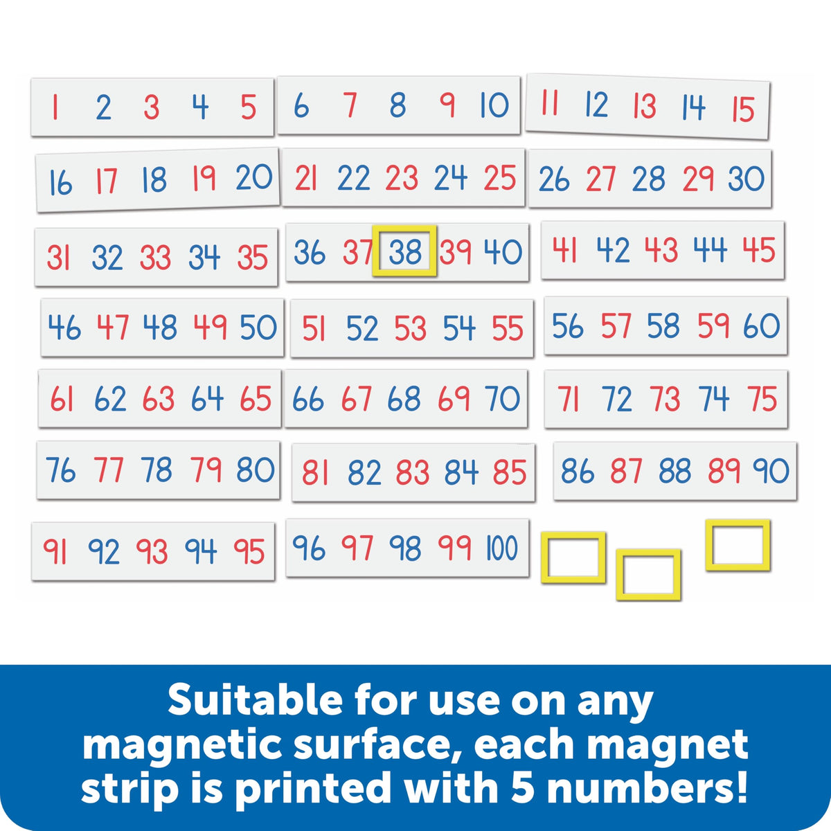 Learning Resources 20 magnets 1-100 grouped by fives supports counting by 5s and 10s.