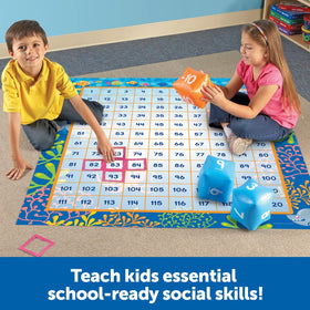 Learning Resources Make a Splash 120 Mat Floor Game classroom scene for group math exploration
