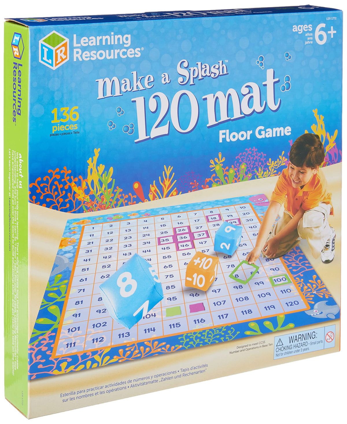 Learning Resources Make a Splash 120 Mat Floor Game square frames support quick mental math