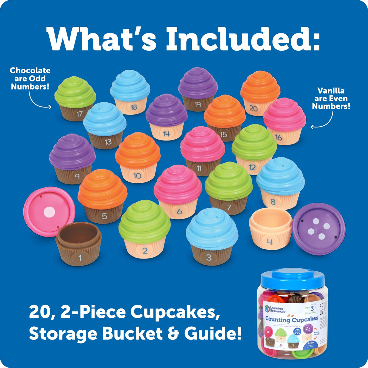 Learning Resources Mini Counting Cupcakes in a classroom play scene.