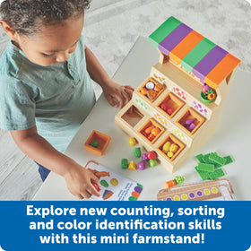 Learning Resources mini-farmstand with 30 mini foods for imaginative play.