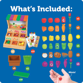 Learning Resources mini-farmstand baked goods and flowers for creative kitchen play.