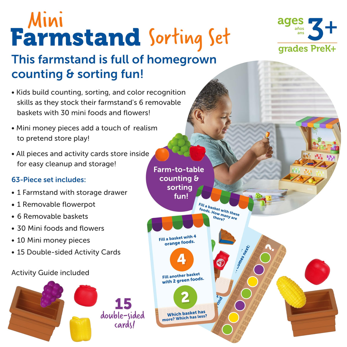 Learning Resources mini-farmstand durable plastic toys for lasting use.