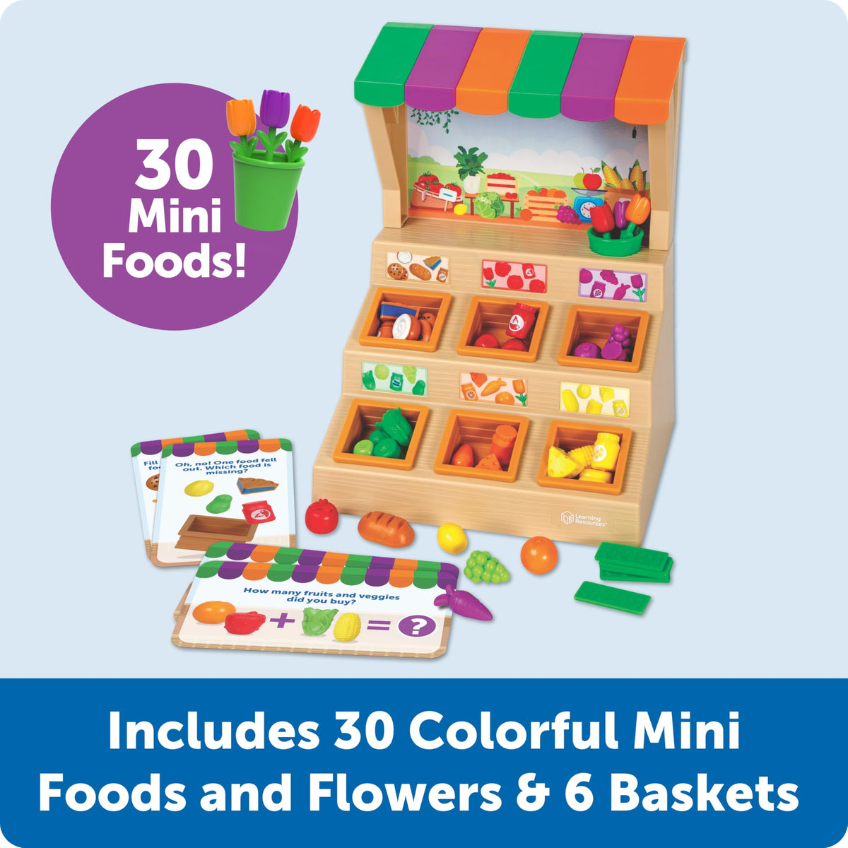 Learning Resources mini-farmstand money pieces for realistic pretend shopping.