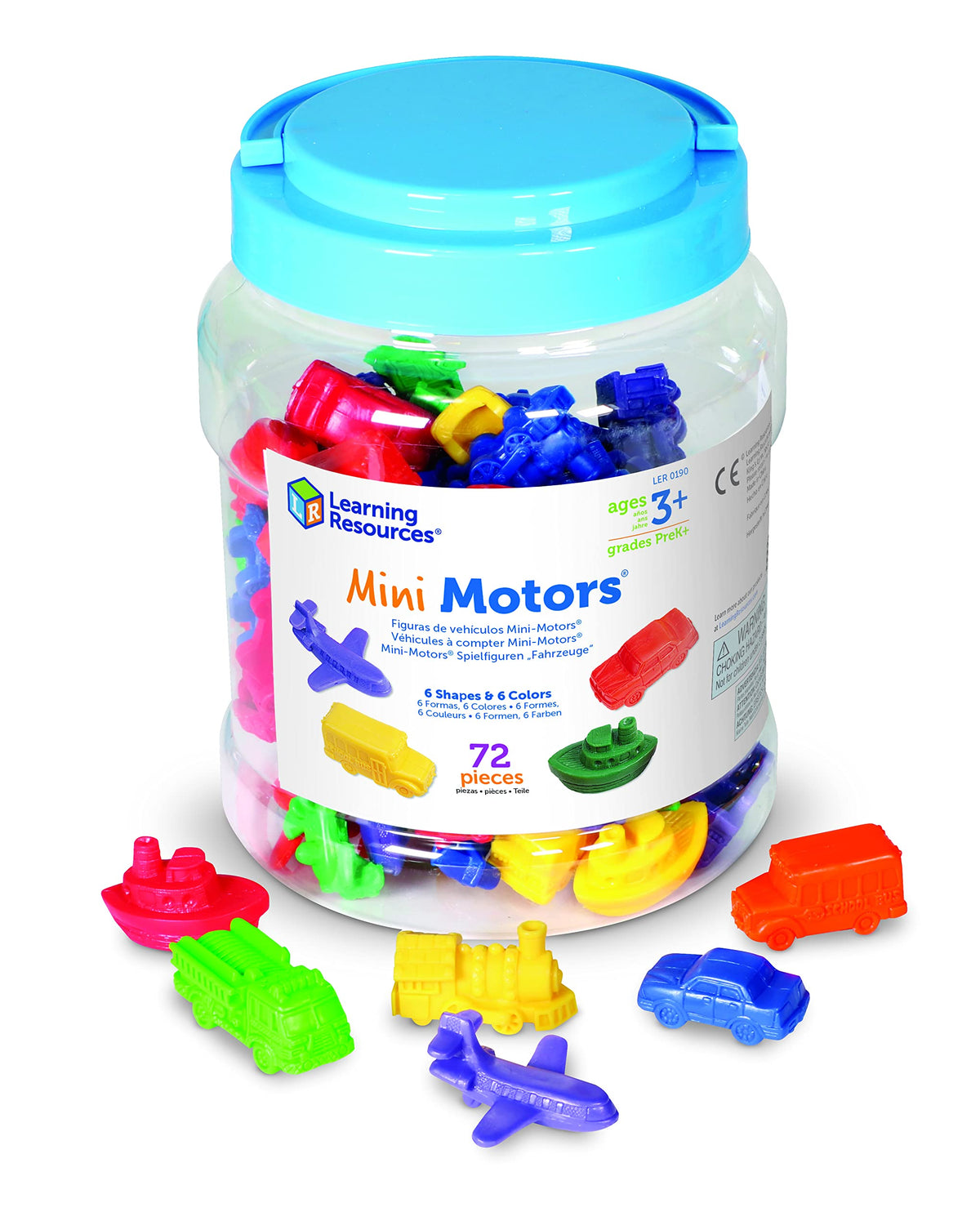 Learning Resources Mini Motors in-tub storage keeps counters organized for play.