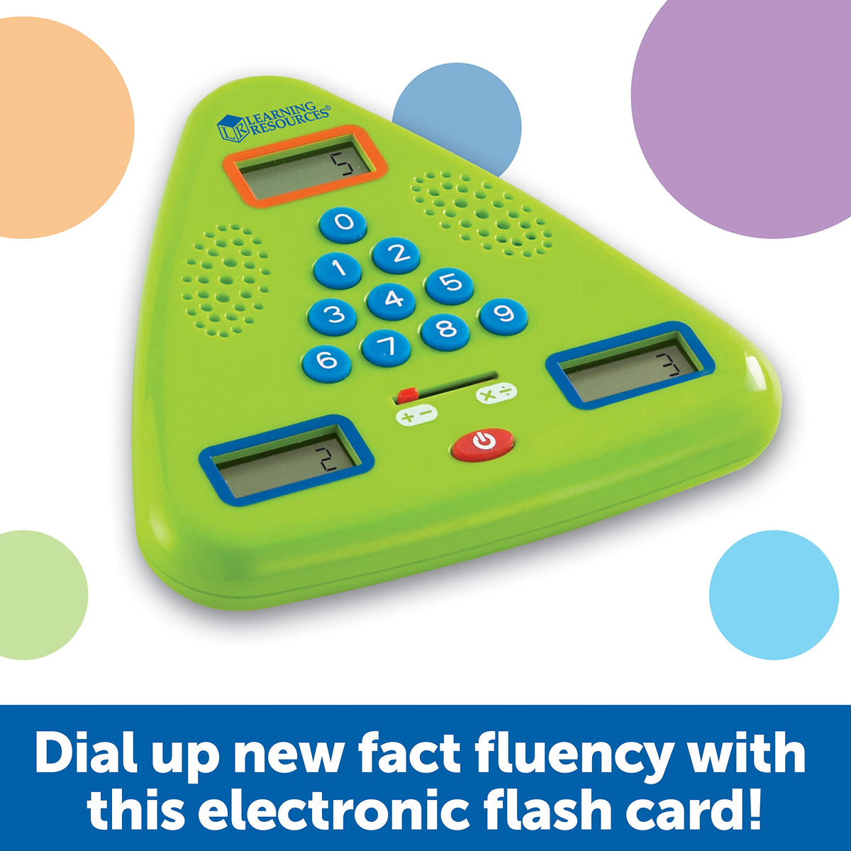 Learning Resources Minute Math electronic flash card on screen reinforces fact families with color cues