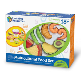 Learning Resources New Sprouts 15-piece set enables diverse pretend kitchen role play.