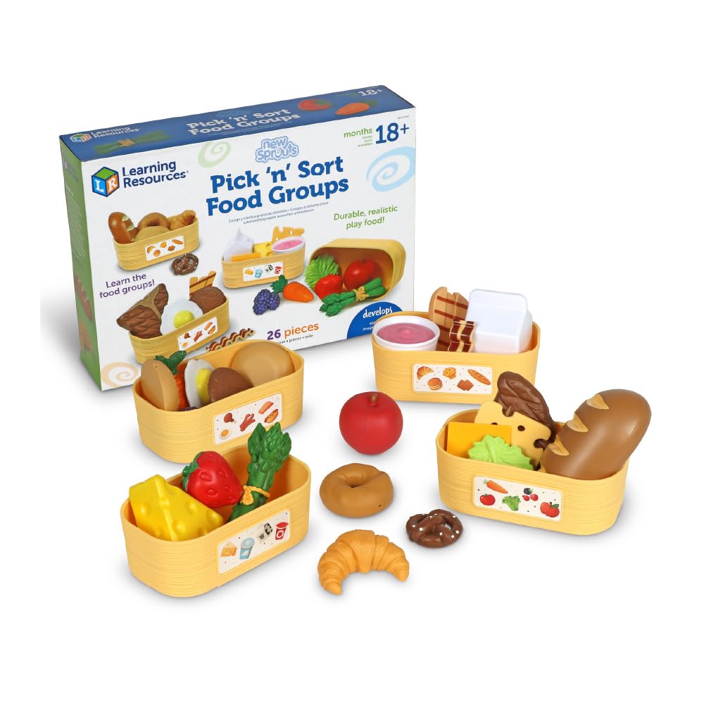 Learning Resources New Sprouts Pick N Sort play baskets for sorting fruits and vegetables.