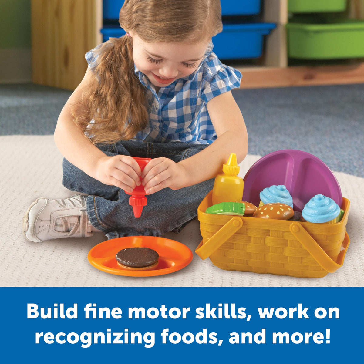 Learning Resources New Sprouts Picnic Set cupcake adds colorful pretend treats.