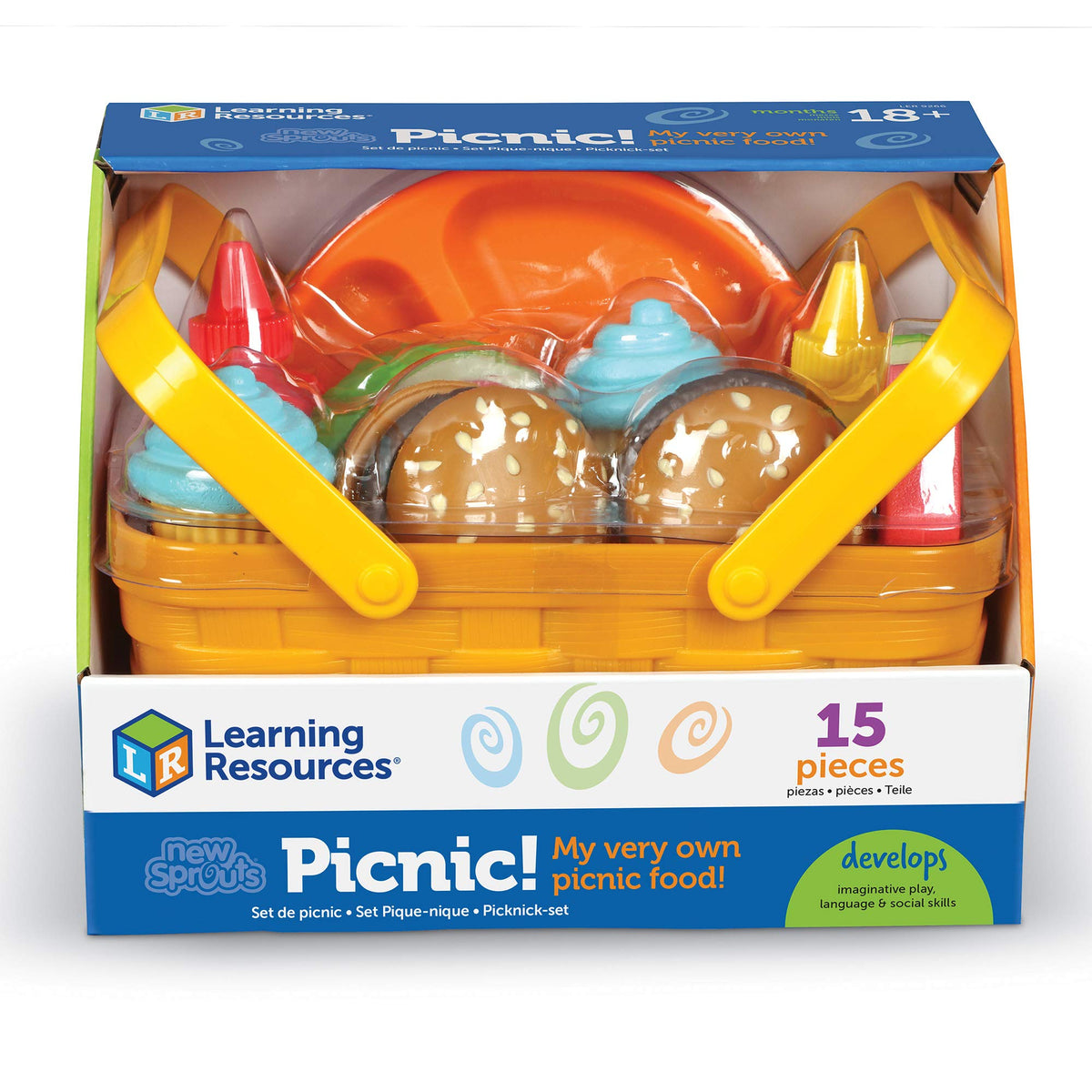 Learning Resources New Sprouts Picnic Set sturdy basket with handles for easy cleanup.