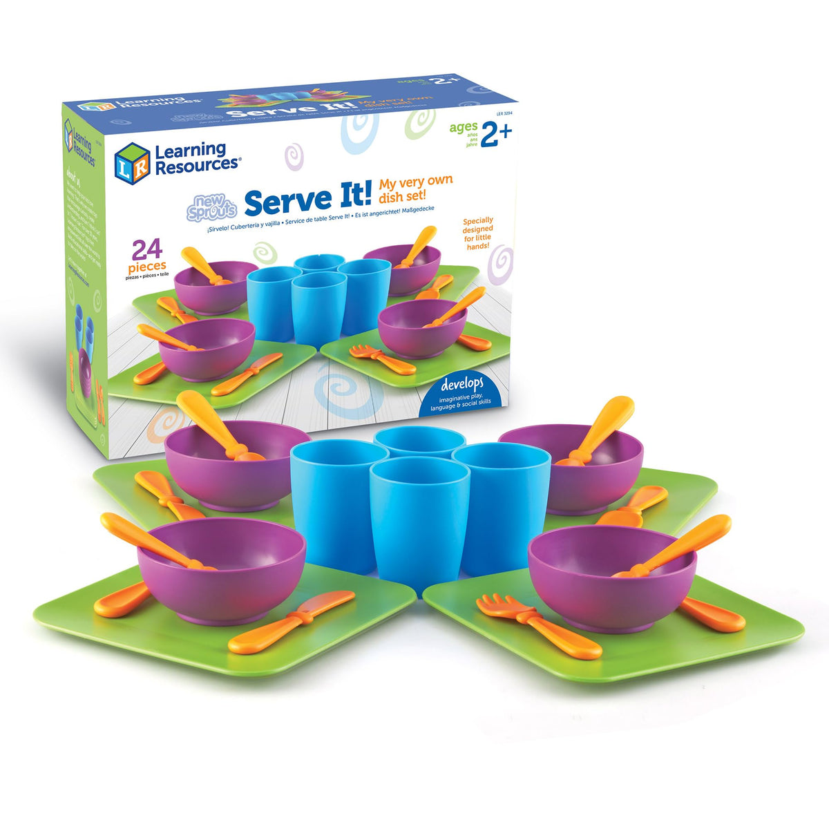 Learning Resources New Sprouts Serve It Dish Set plates for collaborative pretend play and color recognition