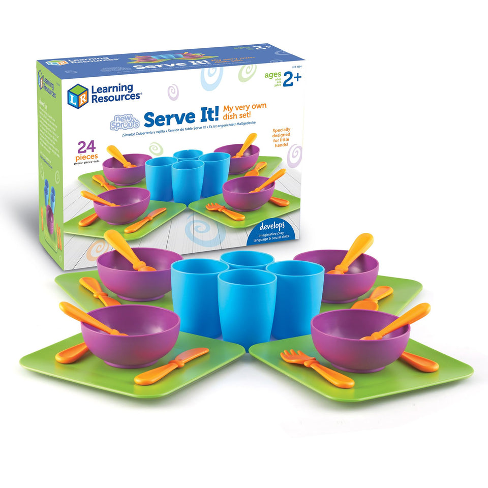 Learning Resources New Sprouts Serve It Dish Set plates for collaborative pretend play and color recognition