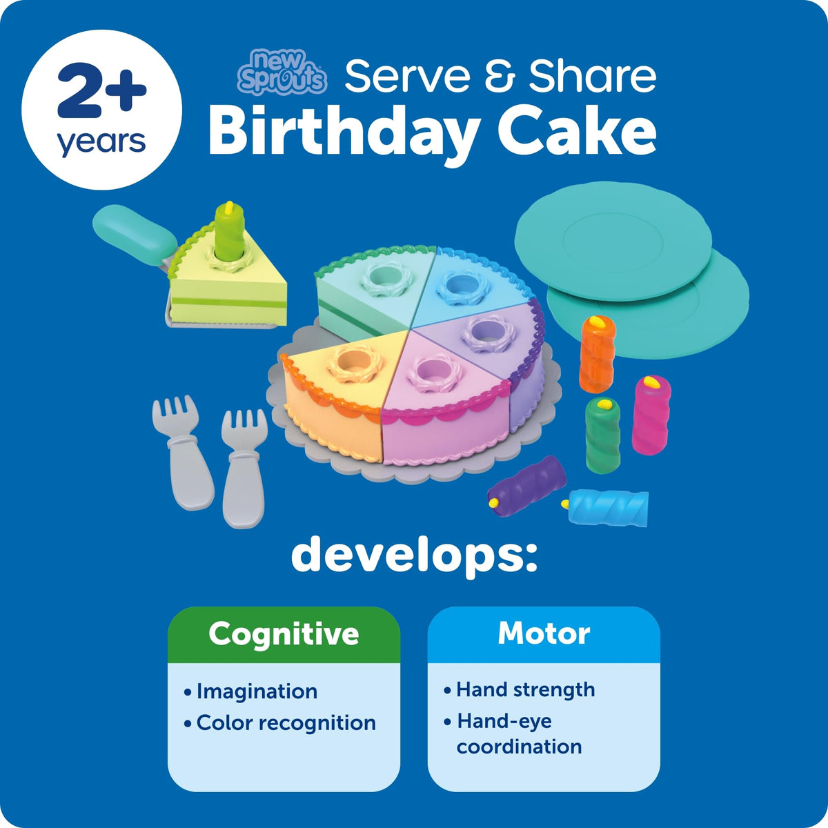 Learning Resources New Sprouts Birthday Cake playset supports fine motor skills during little hands play.