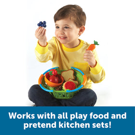 Learning Resources New Sprouts blue basket stacked for mini market pretend play.