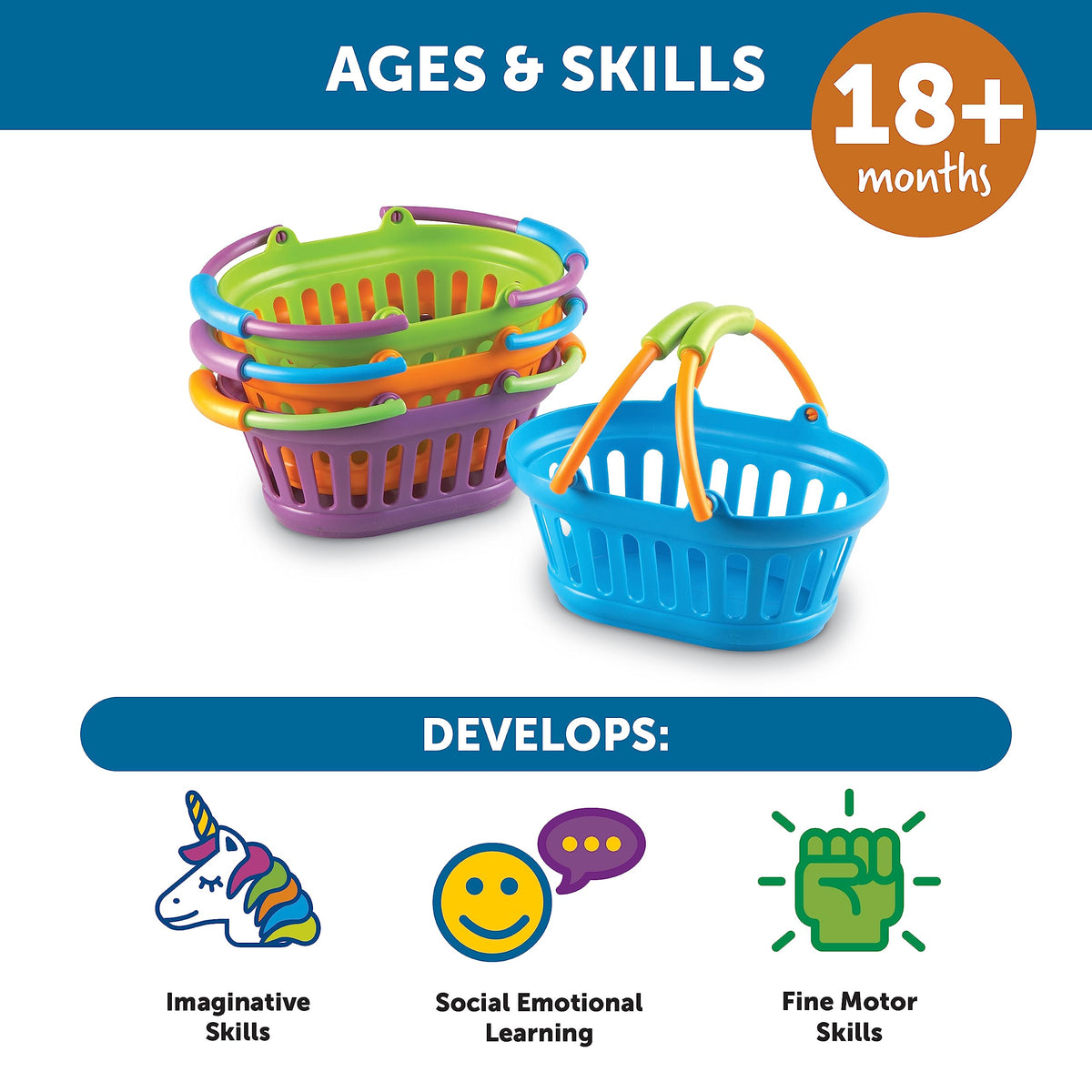 Learning Resources New Sprouts four-piece set shown with play food for learning games.