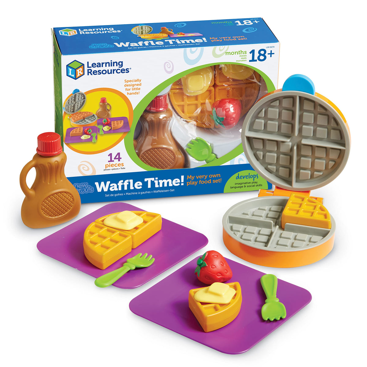 Learning Resources New Sprouts Waffle Time waffle iron in open and close action for pretend cooking
