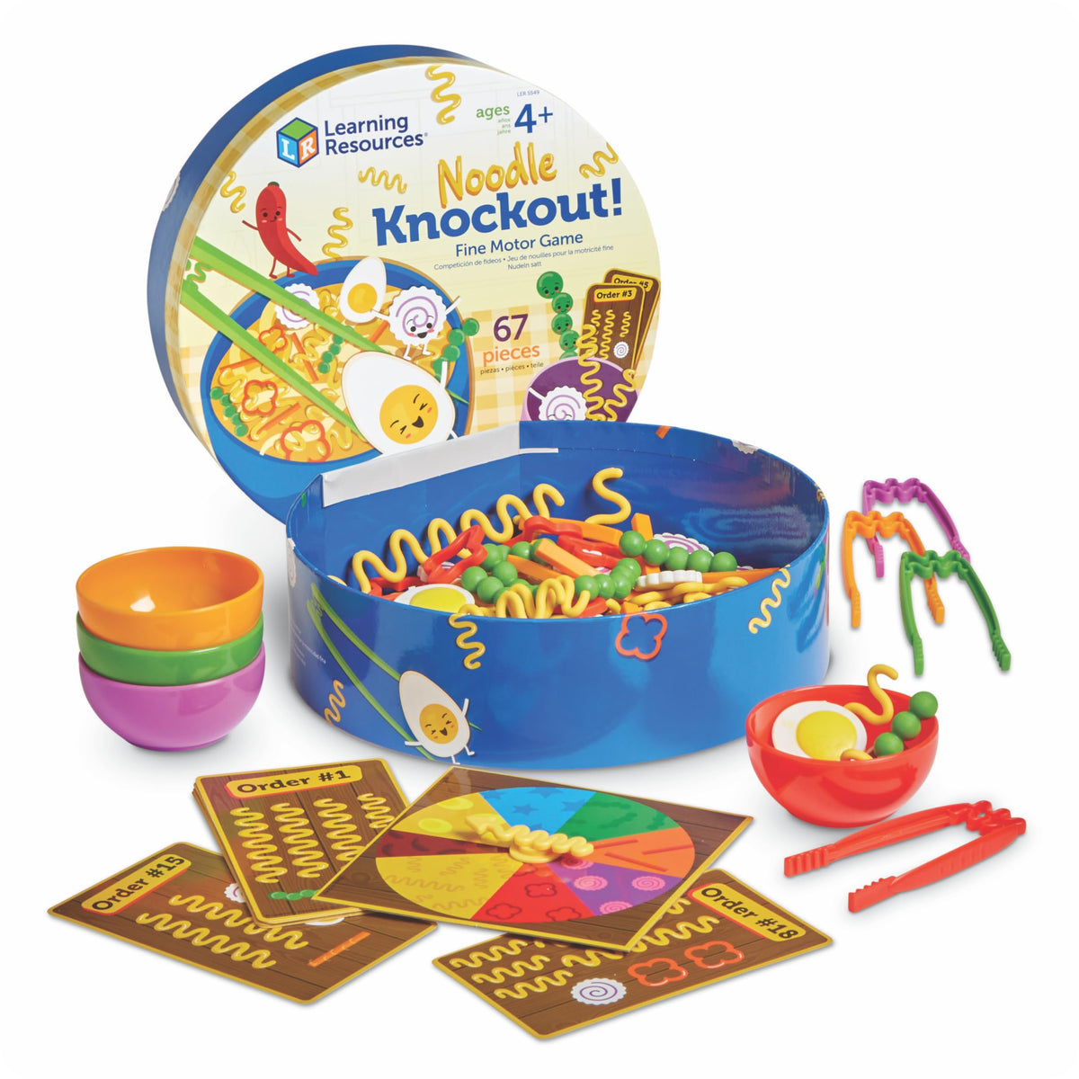 Learning Resources Noodle Knockout 67-piece set supports fine motor practice and family play.