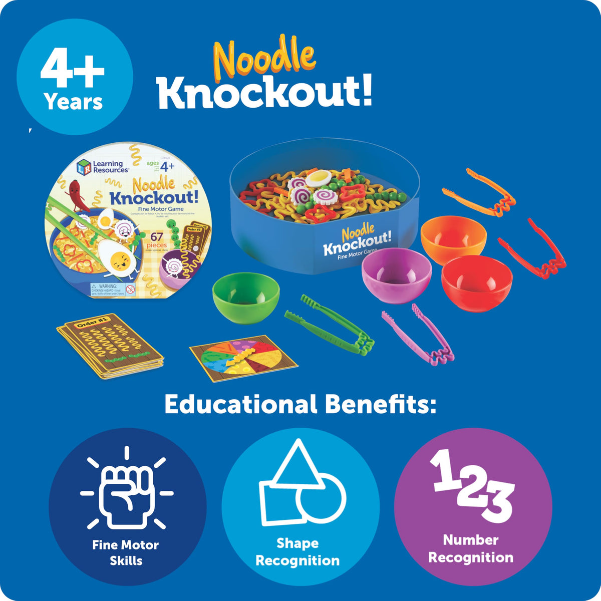 Learning Resources Noodle Knockout sorting bowls help organized play.