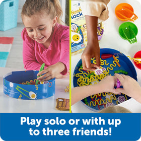 Learning Resources Noodle Knockout colorful toppings encourage color recognition.