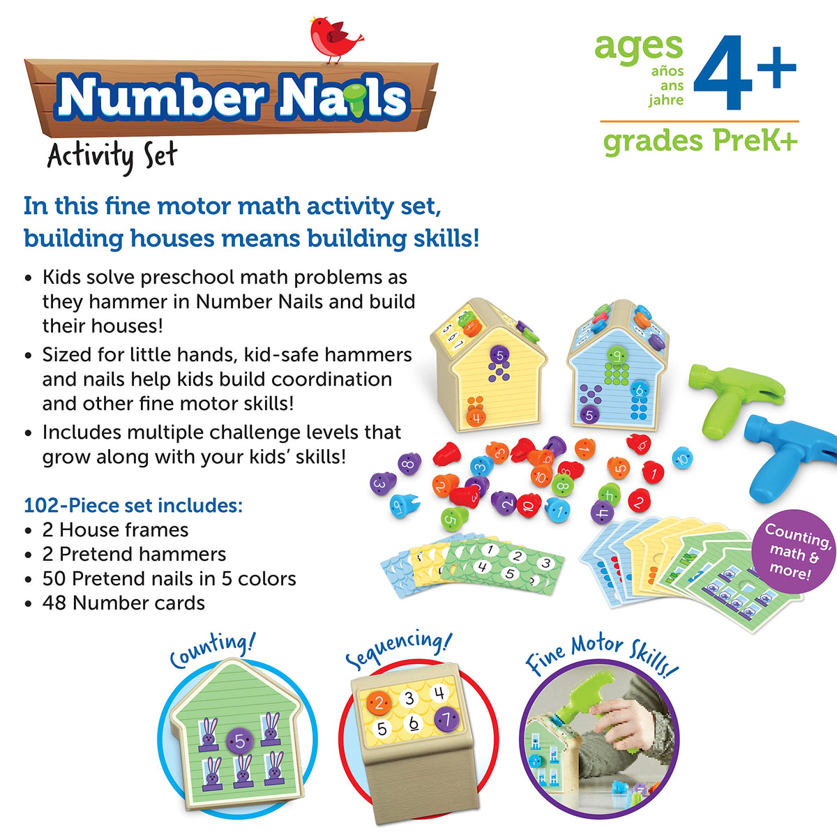 Learning Resources Number Nails complete 102-piece set for versatile learning.