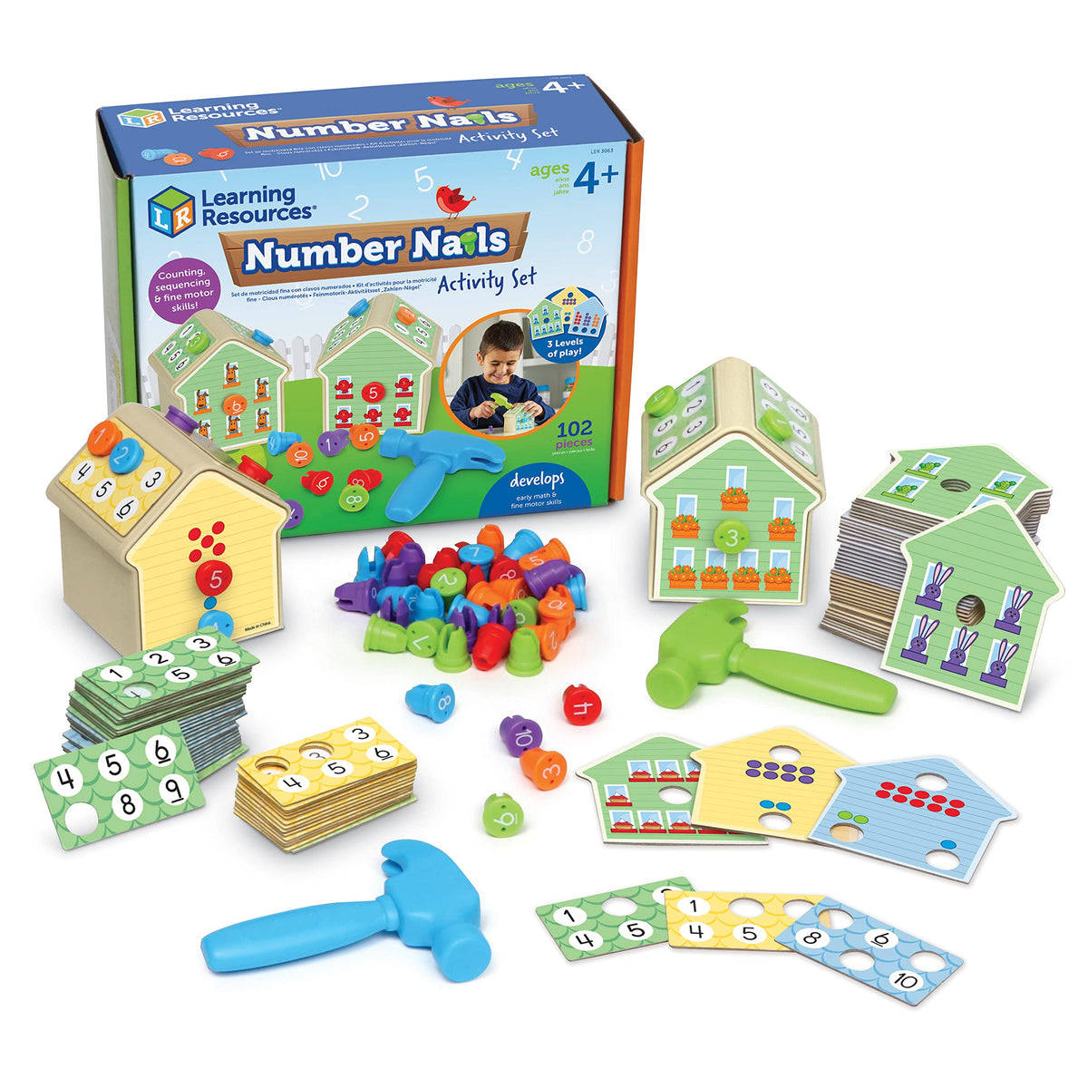 Learning Resources Number Nails set with house frames for early counting practice.