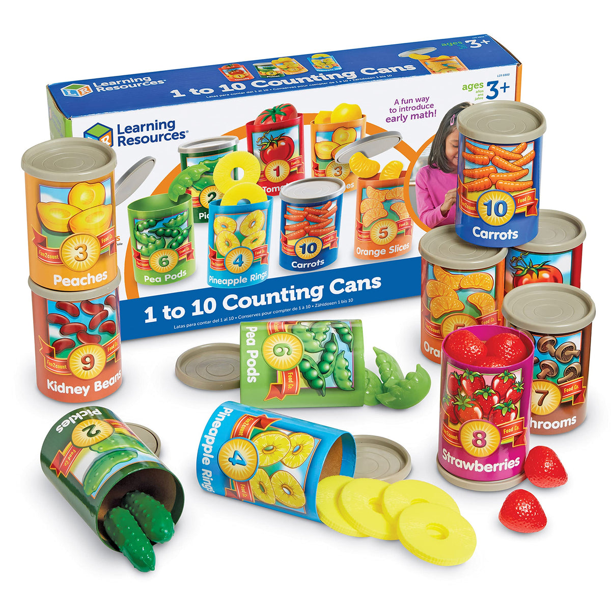 Learning Resources One To Ten Counting Cans with colorful fruits and vegetables for early math play