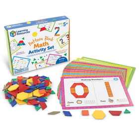 Learning Resources pattern block activity cards double-sided for progressive challenges.