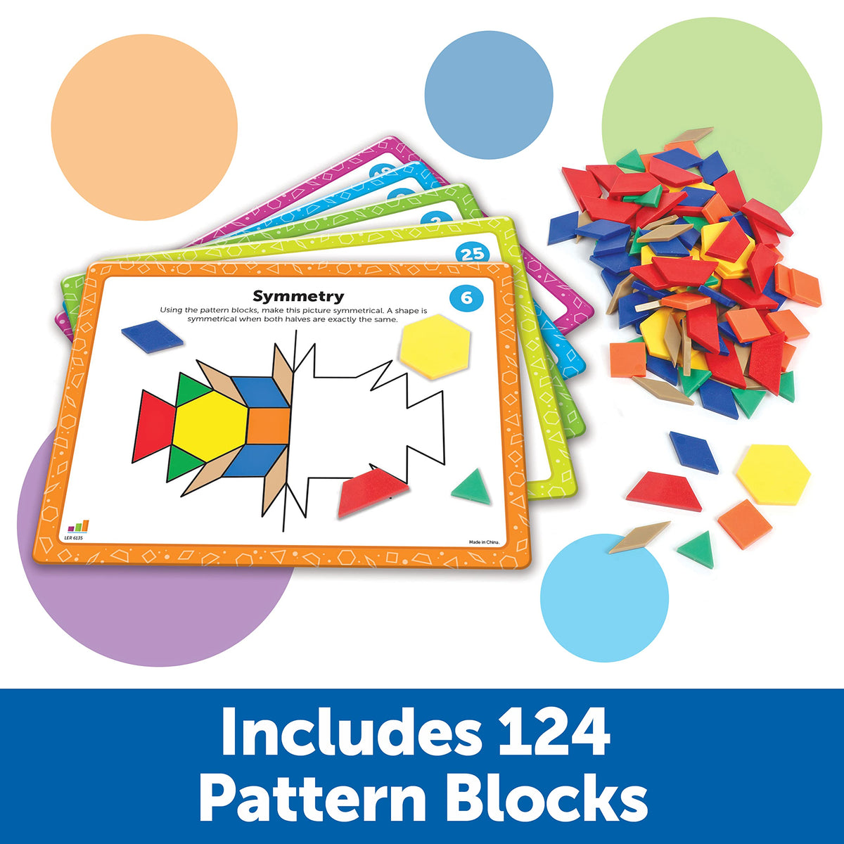 Learning Resources kids build with pattern blocks to strengthen fine motor skills.