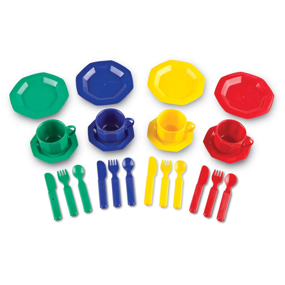 Learning Resources play dishes colorful saucers encourage pretend tea parties and cooperation.