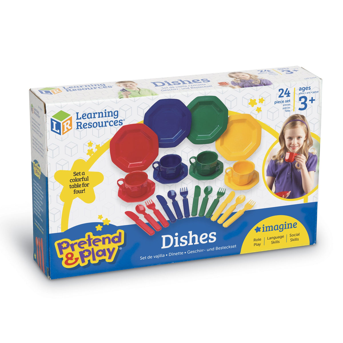 Learning Resources play dishes colorful utensils promote role-play and coordination while having fun.