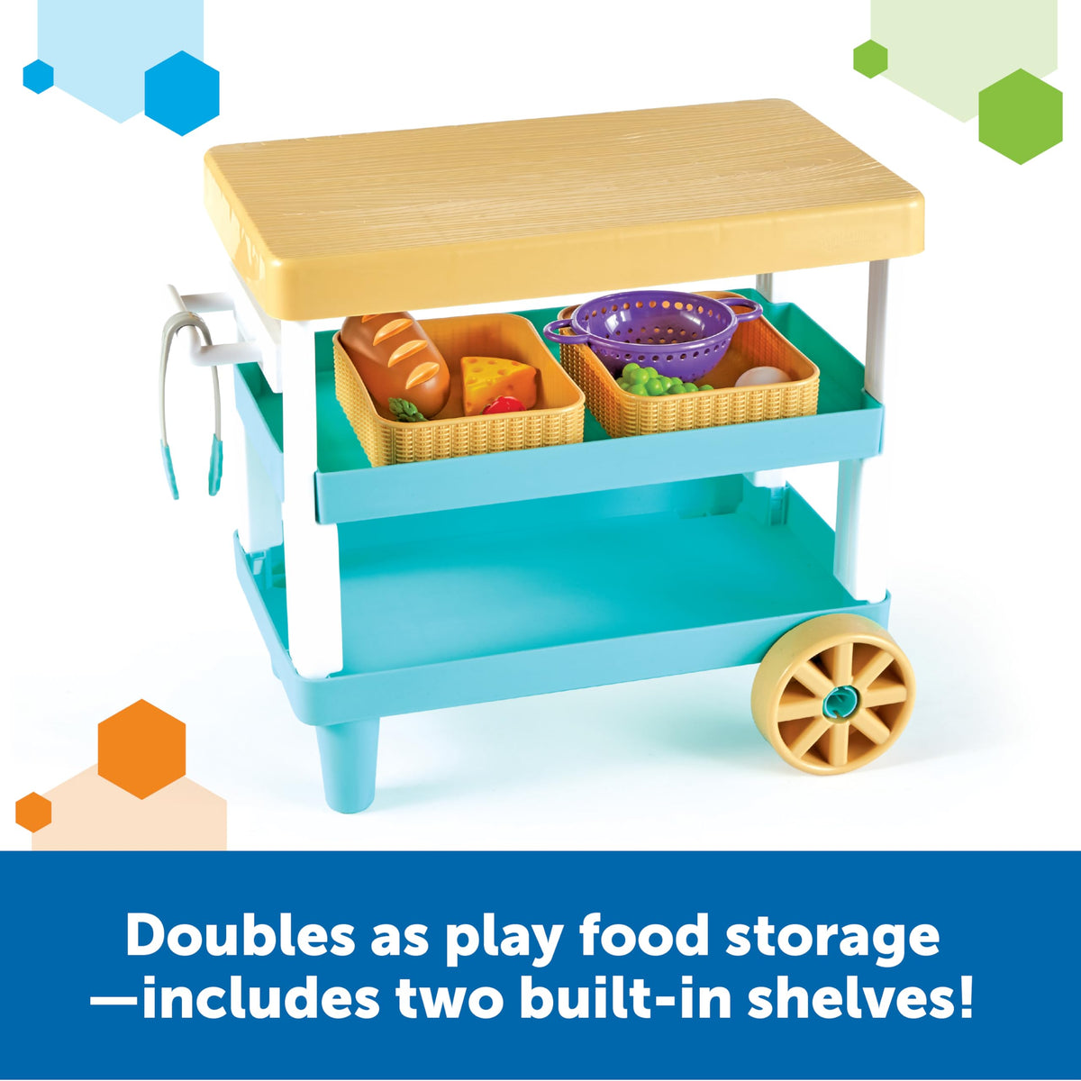Learning Resources Prep n Store Kitchen Island storage baskets for easy cleanup and order.