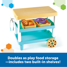 Learning Resources Prep n Store Kitchen Island storage baskets for easy cleanup and order.
