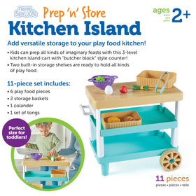 Learning Resources Prep n Store Kitchen Island colander element adds realistic prep activities.