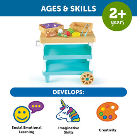 Learning Resources Prep n Store Kitchen Island play food set inspires creative meals and social interaction.
