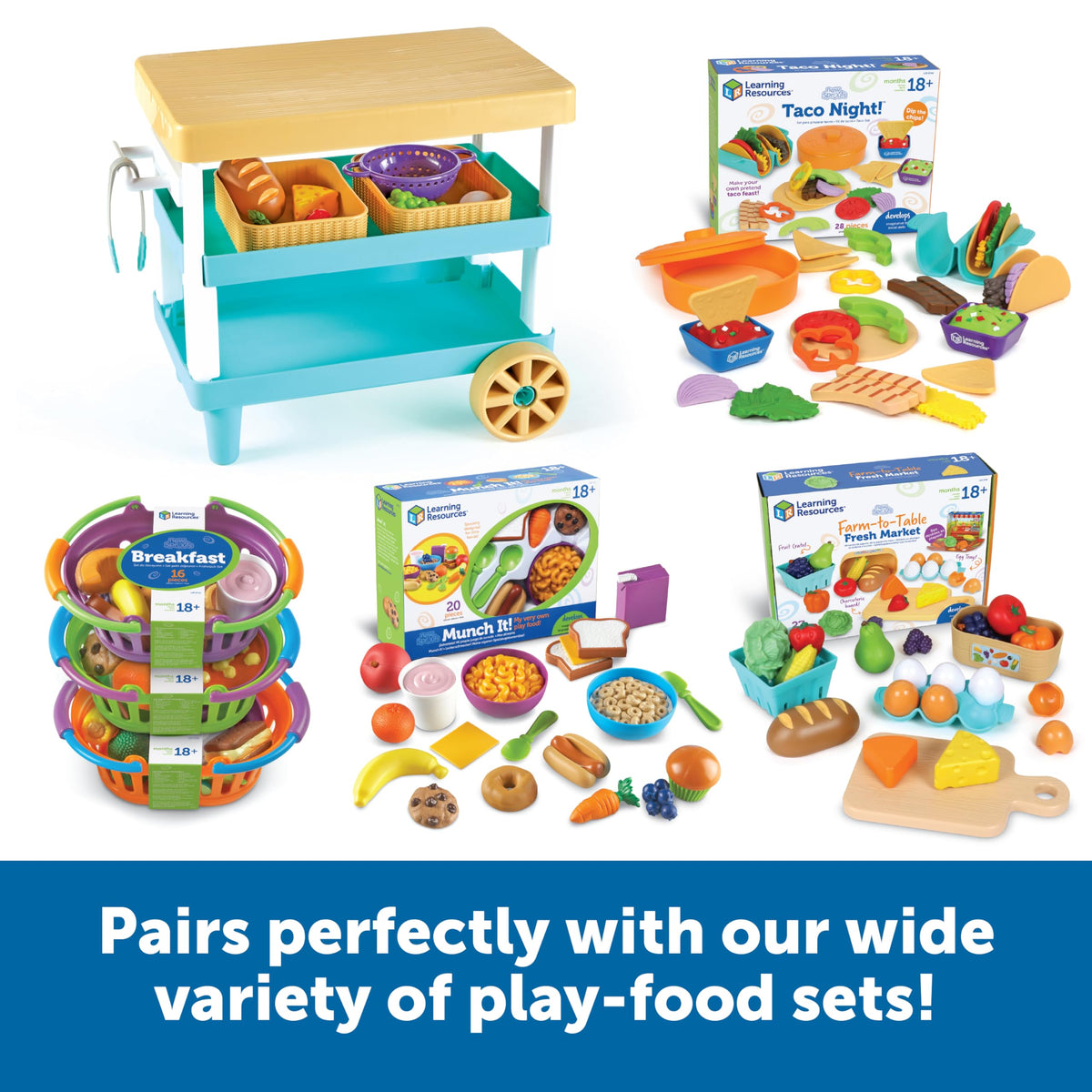 Learning Resources Prep n Store Kitchen Island tongs encourage pretend cooking and serving.