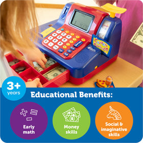 Learning Resources pretend play cash register with open drawer for hands-on money handling practice