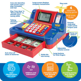 Learning Resources pretend play cash register money set teaches coin values through play money