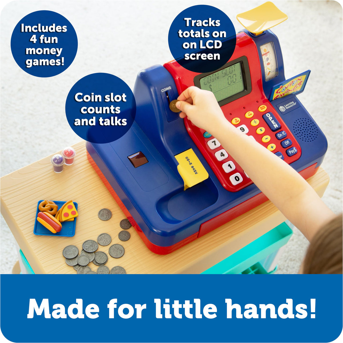 Learning Resources pretend play cash register scale display shows large transaction totals
