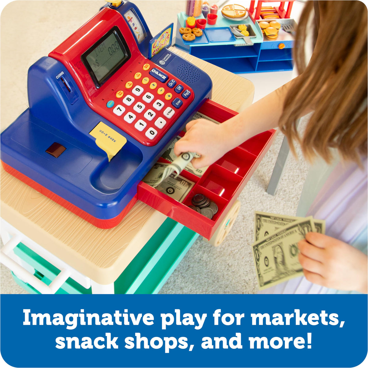 Learning Resources pretend play cash register scanner card for realistic checkout experiences