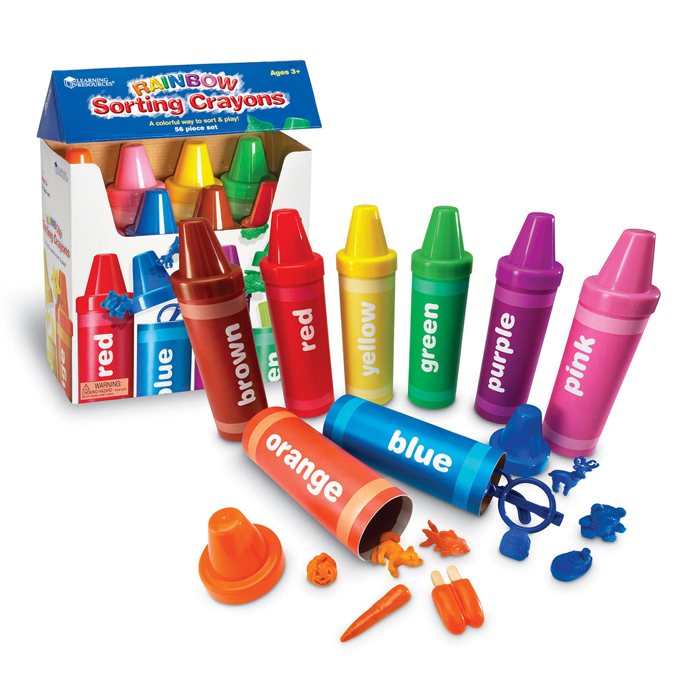Learning Resources Rainbow Sorting Crayons packaging for quick setup and tidy storage.