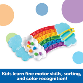 Learning Resources Rainbow Sorting Set cloud compartments help tidy storage after play.