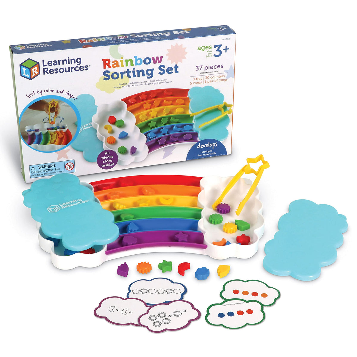 Learning Resources Rainbow Sorting Set tray with rainbow compartments for color sorting.