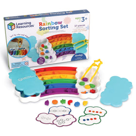 Learning Resources Rainbow Sorting Set tray with rainbow compartments for color sorting.